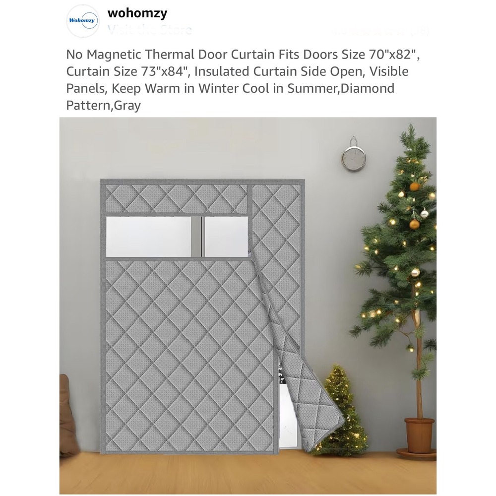 Wohomzy Thermal Insulated Door‎ Curtain 73x84 Gray Diamond Quilted No Magnetic - Picture 8 of 12